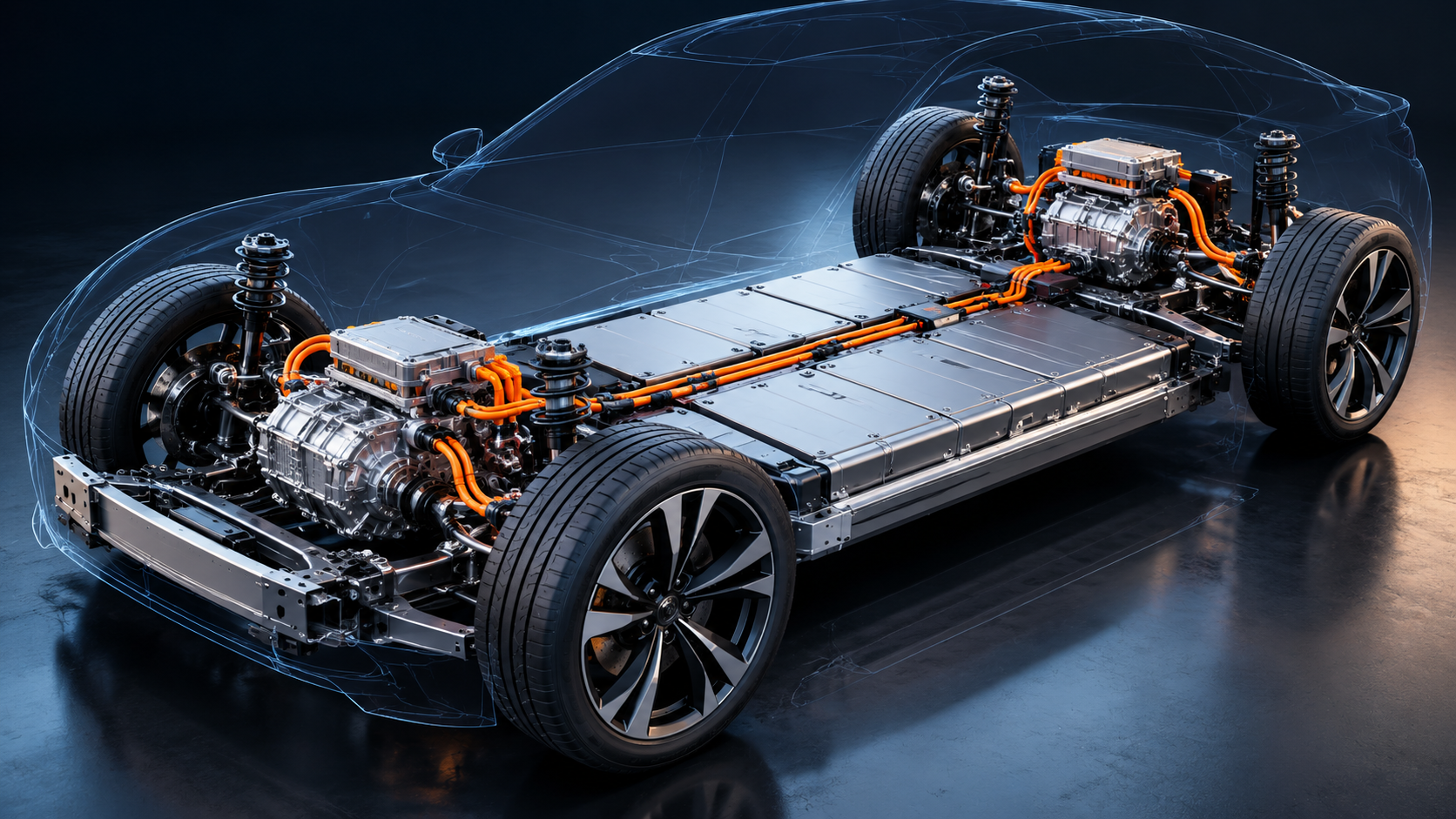 Opengewerkte elektrische auto met batterijpakket en elektrische aandrijving
