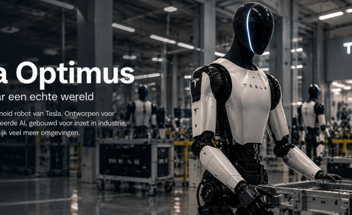 AI-gegenereerde artistieke impressie van Tesla Optimus door OutOfHands