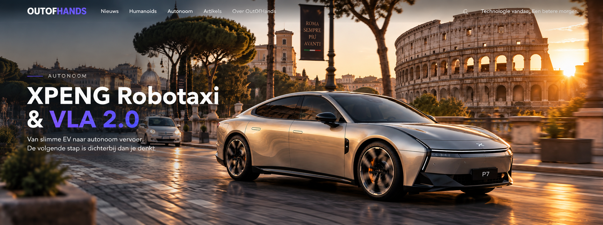AI-illustratie van XPENG Robotaxi en VLA 2.0 in Rome