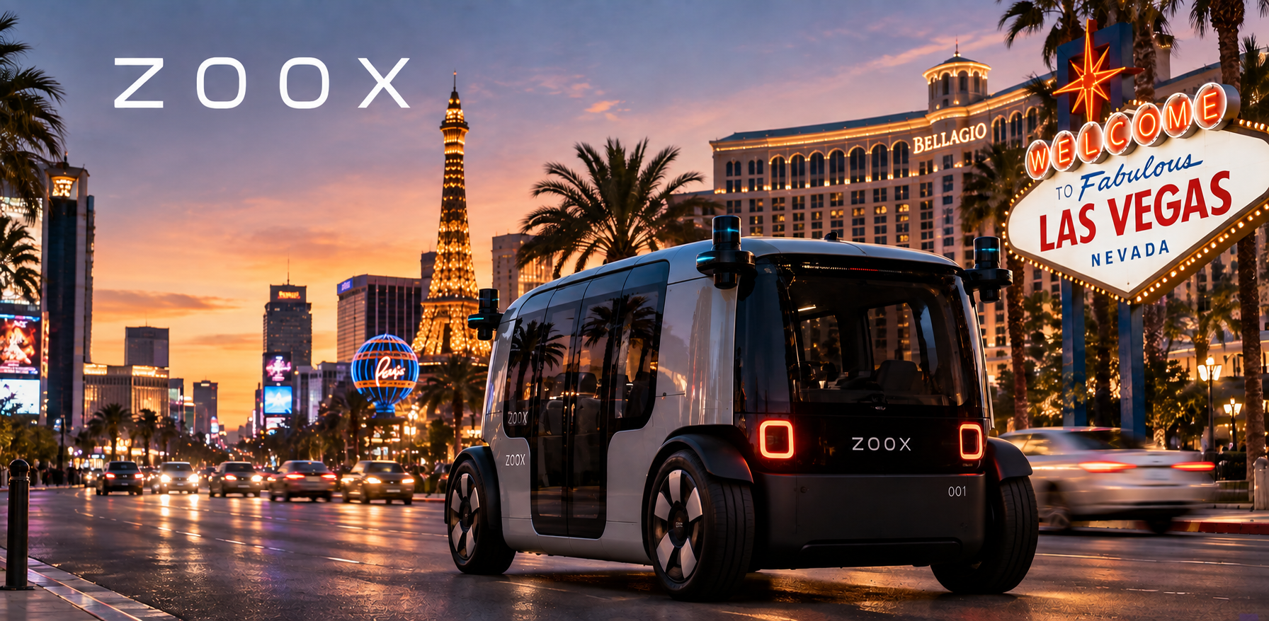 AI-illustratie van een Zoox robotaxi in Las Vegas